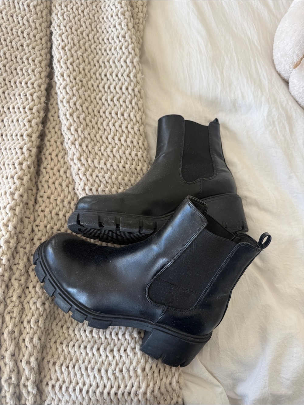 Madden Girl Black Lug-Sole Chelsea Ankle Boots